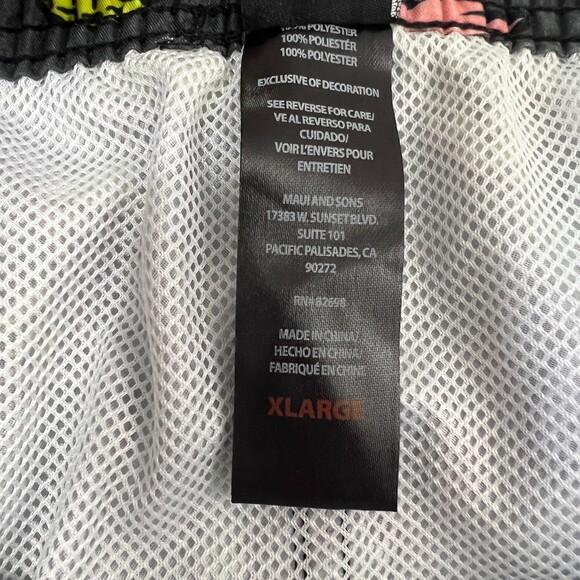 Maui and Sons Black Island Slice Swim Trunks Brief Liner Drawstring Men's XL - Picture 6 of 12
